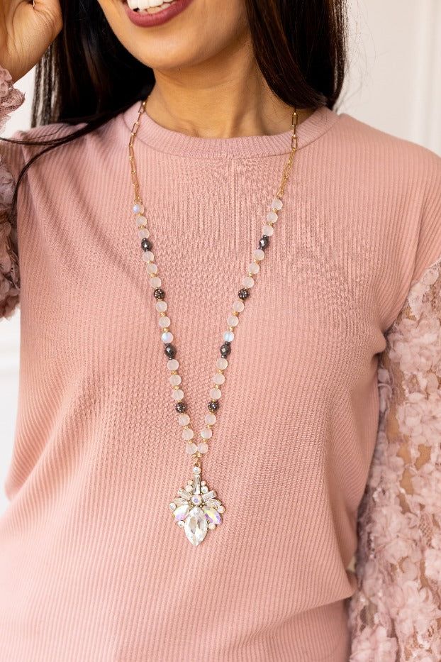 Beaded Chain wih Abstract Crystal Pendant