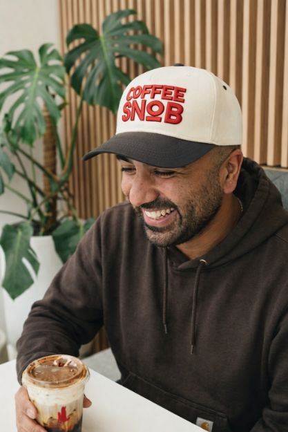"Coffee Snob" on Tan Cap with Black Bill