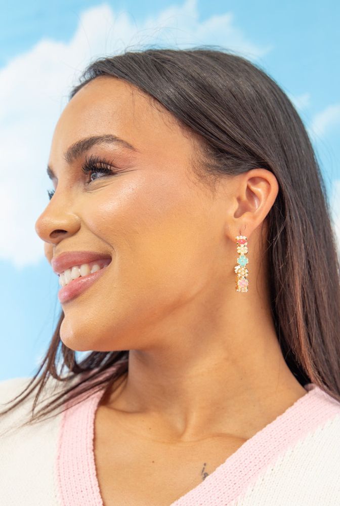 Floral Beaded Hoop Earrigns