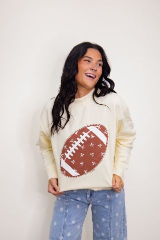 Football on Mock Neck Sweatshirt, Ivory