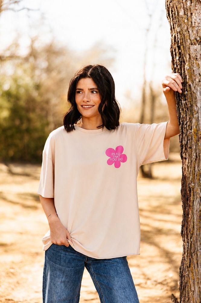 Lead with Grace on Beige Relaxed Fit Tee