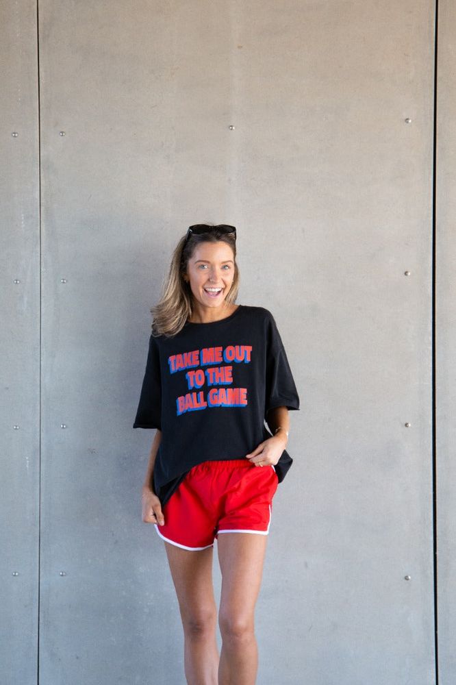 Take Me Out on Black Boxy Tee